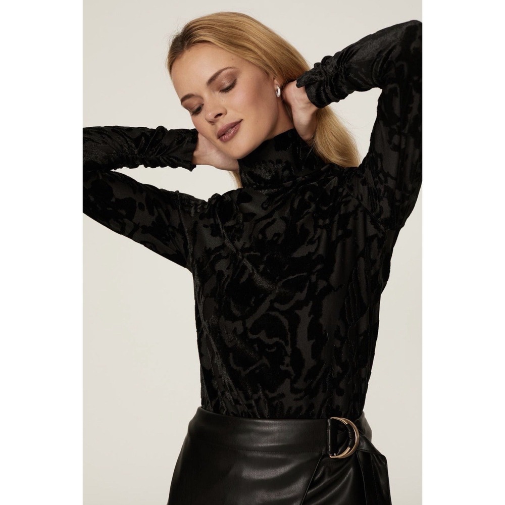 Tanya Taylor Aurianne Burnout Velvet Top Mock Neck Floral Black M Goth Designer